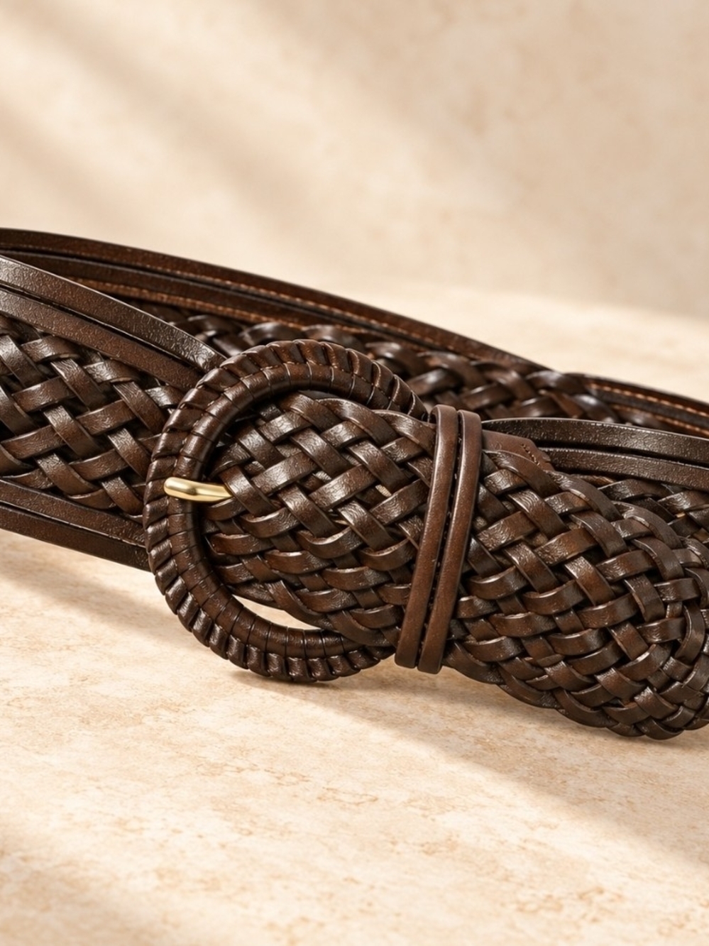 Sézane Jacques Brown Braided Leather Belt Size T80 Genuine Leather